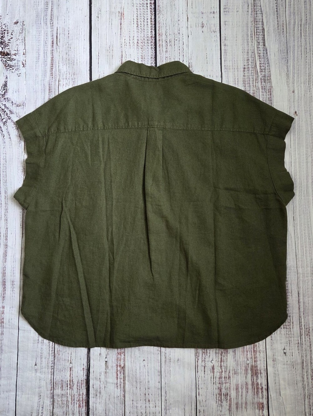 GAP Olive Green Linen Blend Cropped Button Down Shirt Small Tall NEW NWT 875993 - Picture 8 of 9